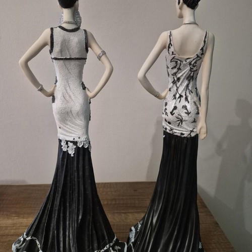 Decorative female figurines set of 2, 40 cm, black and white