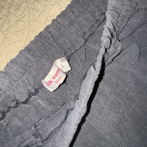 Pink Woman gray pants size L like new, elastic waist, pockets