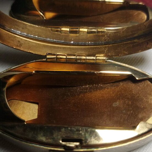 Max Factor vintage lipstick case with mother of pearl inlay oval gold tone like new