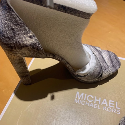 Michael Kors sandals new, grey, 12 cm stable heel, croco pattern