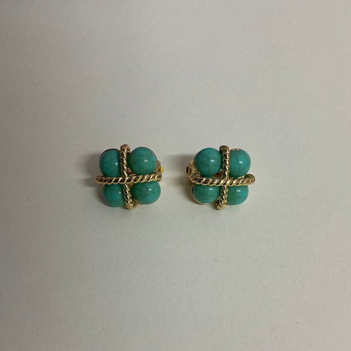 Turquoise stone clip-on earrings, gold tone