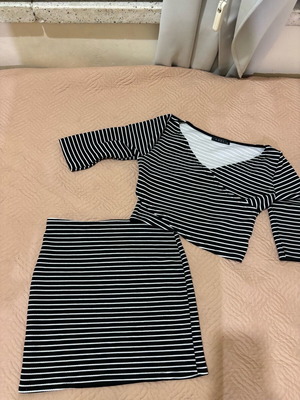 Anel striped black and white top and skirt set like new