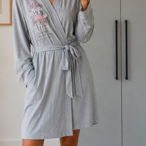 Disney women's grey maternity and nursing robe with Minnie Mouse and Daisy Duck