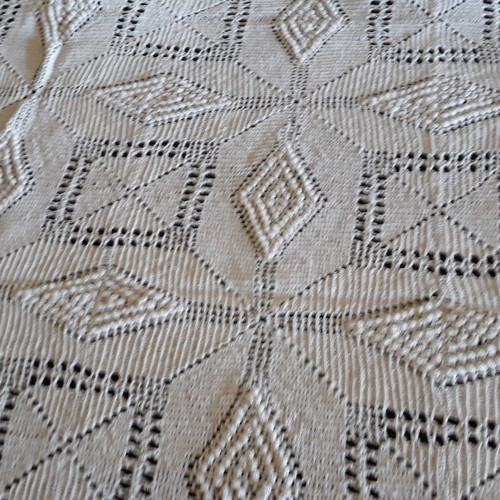 Cotton knitted blanket used, handmade with lace trim