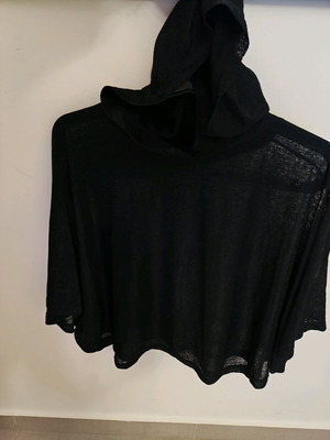 Anel black poncho blouse like new with hood and batwing sleeves