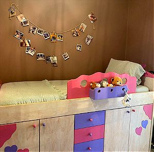 Κρεβάτι κουκέτα με ντουλάπα , γραφείο με ράφια για παιδικό δωμάτιο