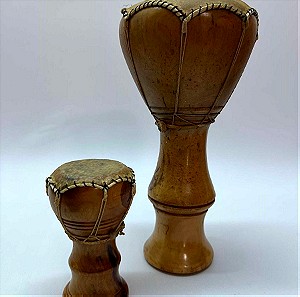 Vintage σετ 2 χειροποίητα ξύλινα τύμπανα Μπόνγκο (bongo style)