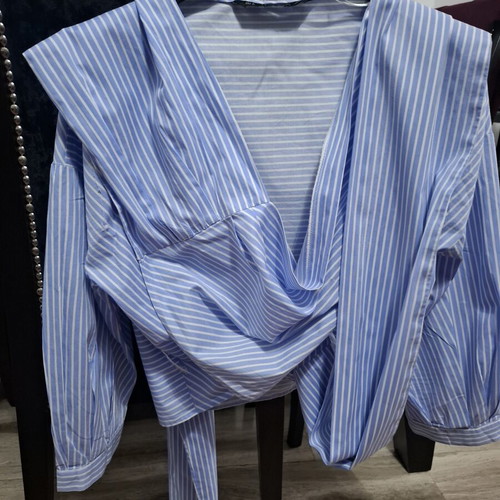 Zara Basic striped wrap shirt small, like new, blue and white