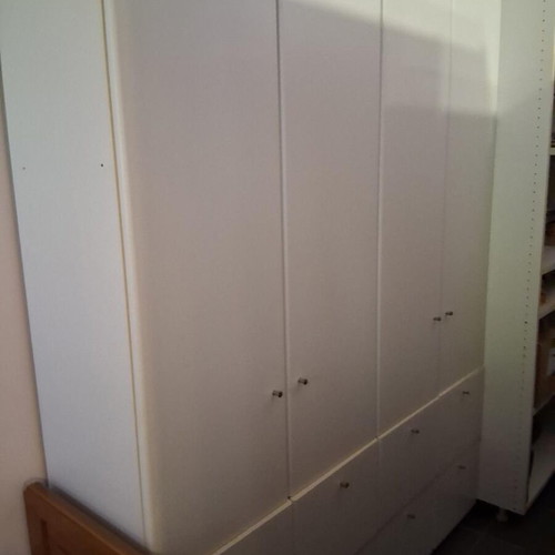 White wardrobe with adjustable shelves and filing system, like new