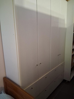 White wardrobe with adjustable shelves and filing system, like new
