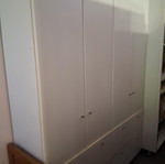 White wardrobe with adjustable shelves and filing system, like new