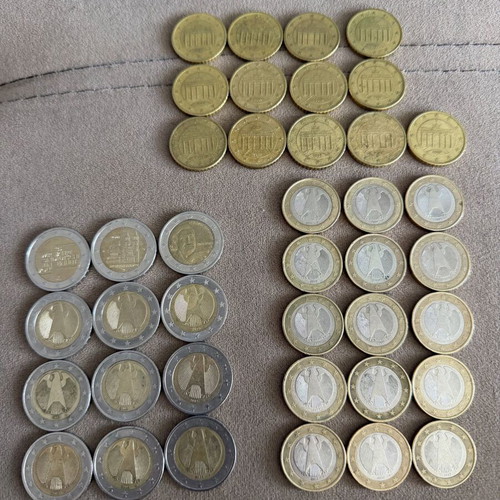 Germany Euro Coin Collection used, 48 pieces 2, 1 and 0.50 euro