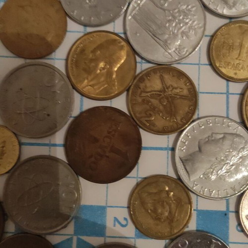 Coins used, 200 pieces from around the world