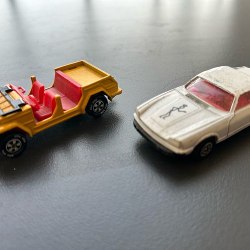 Corgi and Siku toy cars used, Agios and Jeep, made in Germany