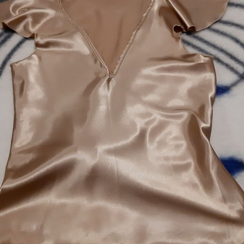 Glamour Rebecca Blu satin top short sleeve gold new