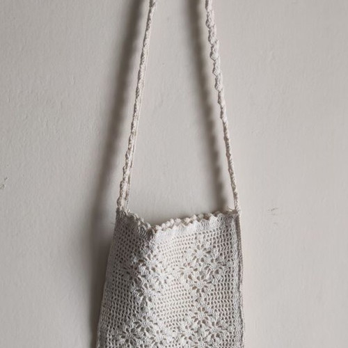 Vintage Handmade Boho Shoulder Bag 70s Crochet Daisies, used