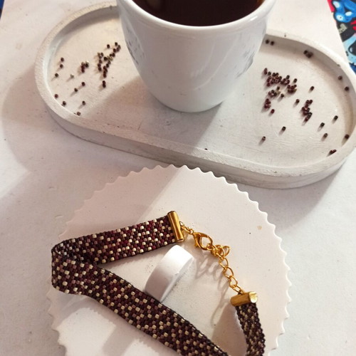 Miyuki bracelet handmade with brown and gold beads