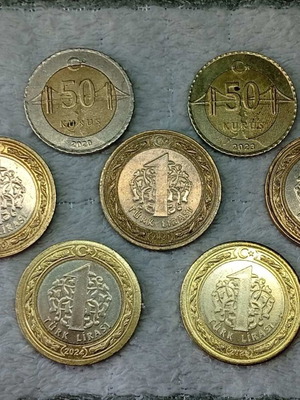 Turkish coins used, set of 7, 2020-2025