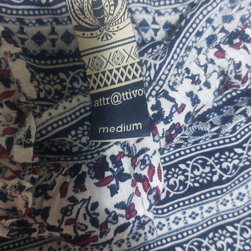 Attrattivo women's strap blouse like new, blue and white