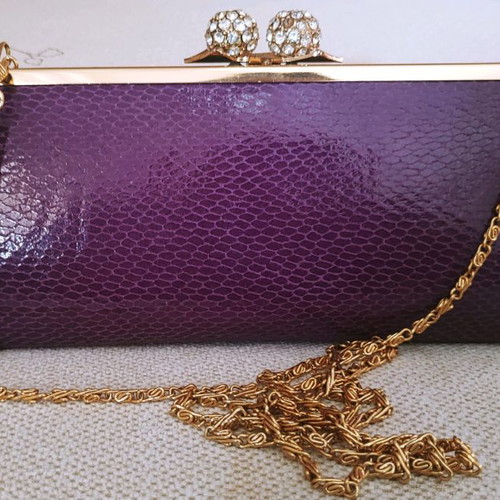 Shoulder bag used, evening purple with gold metal details
