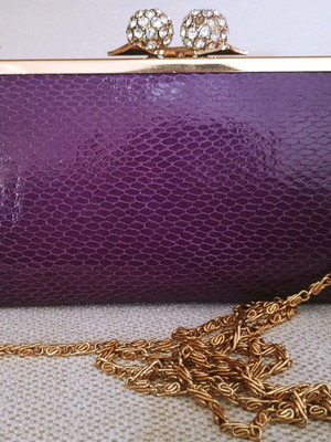 Shoulder bag used, evening purple with gold metal details