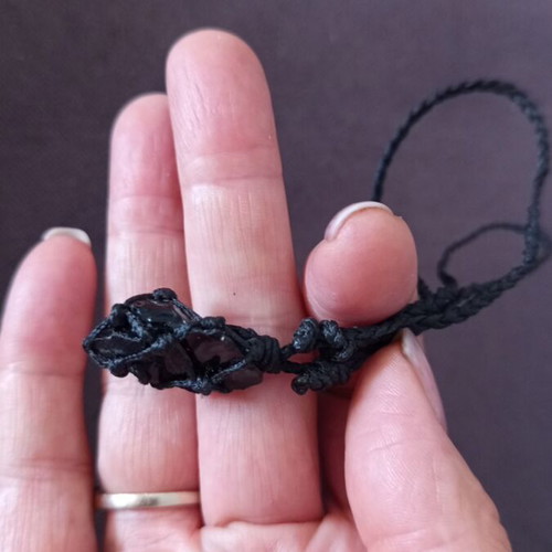 Keychain with obsidian energy crystal handmade macrame