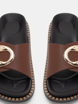 Flatform παντόφλες Luigi καφέ με χρυσή αγκράφα μέγεθος 40 σαν καινούργιο