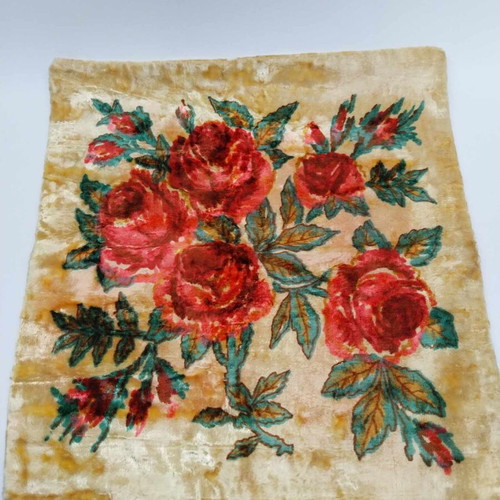 Vintage plush pillowcase used, yellow with floral pattern