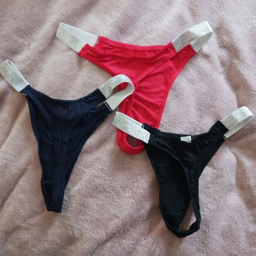 Women's string panties S/M new, black, red, blue, set of 3