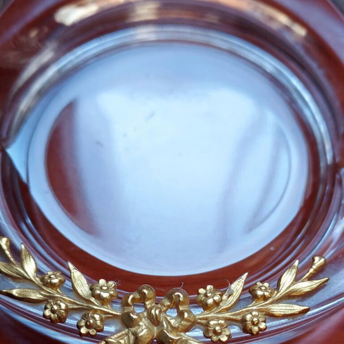 Decorative crystal ashtray with gold-plated olive branch new