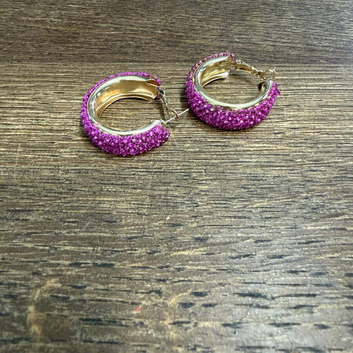 Earrings with zirconia new, purple fuchsia
