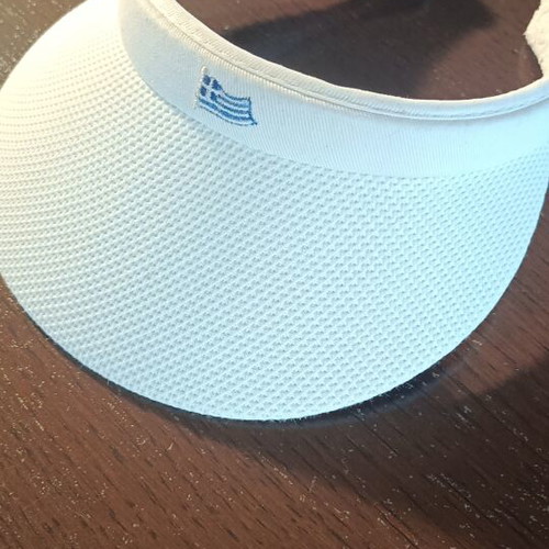 White visor hat with Greek flag, like new