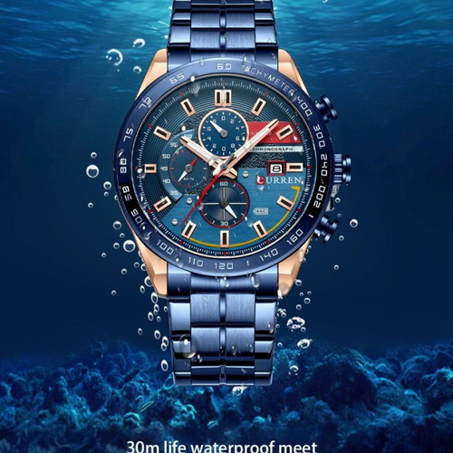 Ρολόι Curren Luxury Chronograph καινούργιο, μπλε και χρυσαφί