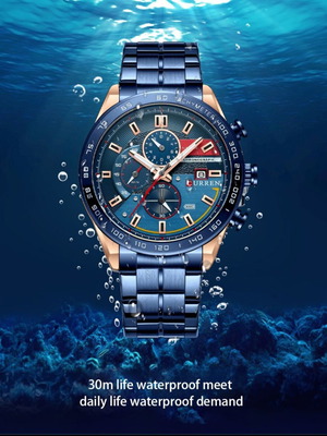 Ρολόι Curren Luxury Chronograph καινούργιο, μπλε και χρυσαφί