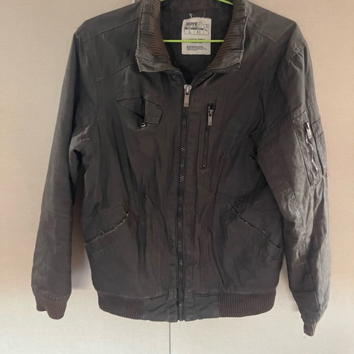 Men's jacket large used with abrasions, grey and brown