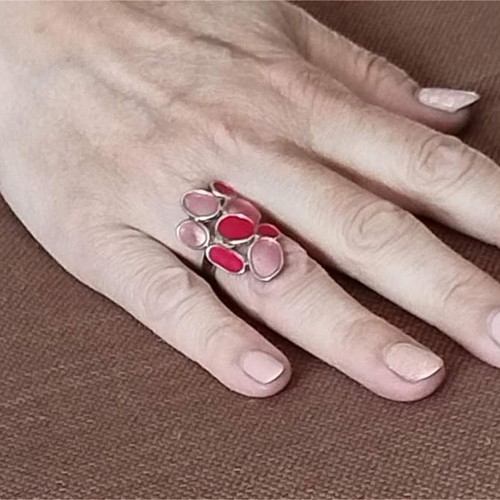Ring used with enamel and steel base in pink shades