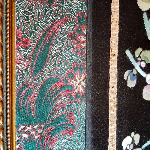 Vintage Chinese Silk Embroidery Panel with Wooden Frame