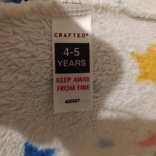 Kids fleece robe size 4-5 years, like new, white with colorful stars