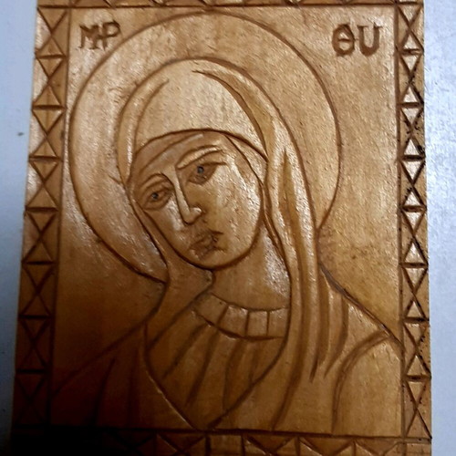 Wooden carved icon of Virgin Mary used 12cm x 10cm