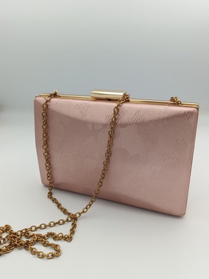 Baby Pink Clutch Bag used with embossed print and gold chain strap