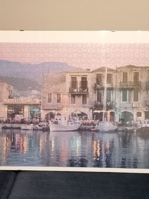 Puzzle 1000 pieces used with old Rethymno harbor and plexiglass frame