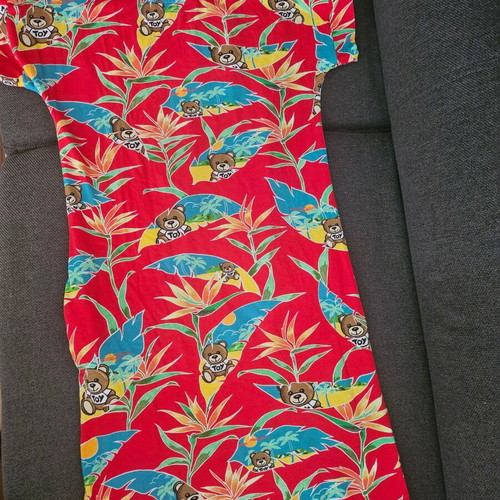 Moschino dress new, red with tropical print and bear