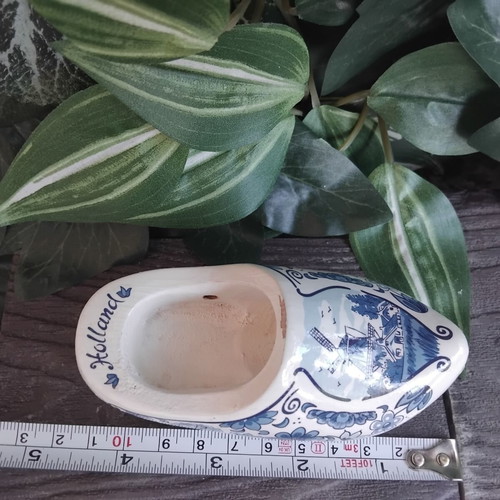 Vintage συλλογή Delft Blue χειροποίητη ζωγραφική, σετ 5 κεραμικών με ξύλινο τσόκαρο