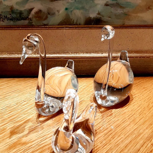 Set of 3 Crystal Swan Figures Kosta Boda & Hering Crystal new