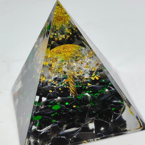 Orgonite Pyramid with Obsidian and Tree of Life