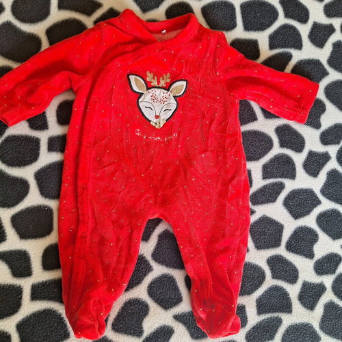 Red velour baby romper like new with deer design