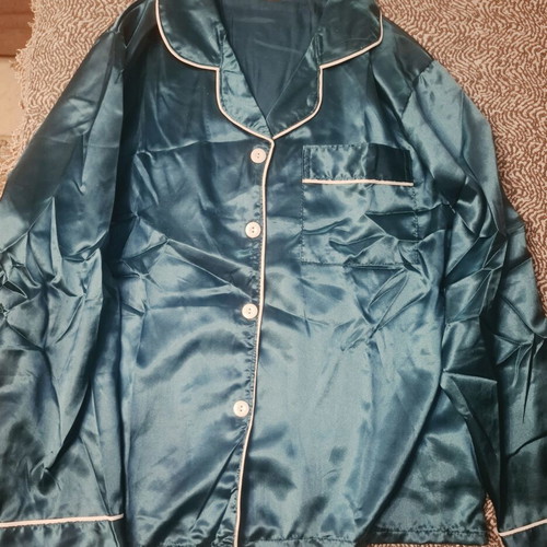 Women's satin pajamas, cypress color, size L