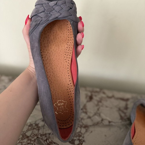 Keps grey suede peep-toe ballerinas with leather insole, size 40