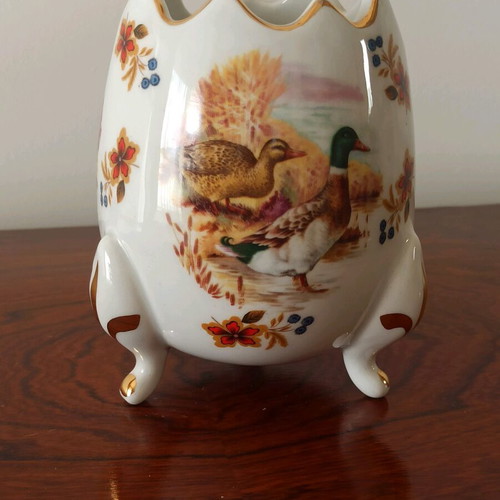 Porcelain vase broken egg like new with painted bird and flower designs