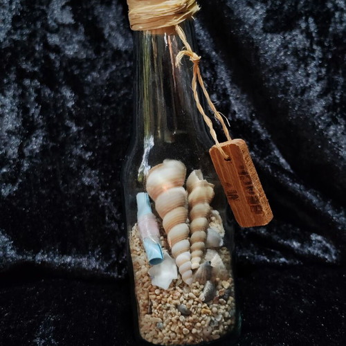Decorative glass bottle with seashells, sand and letter, My Beach souvenir